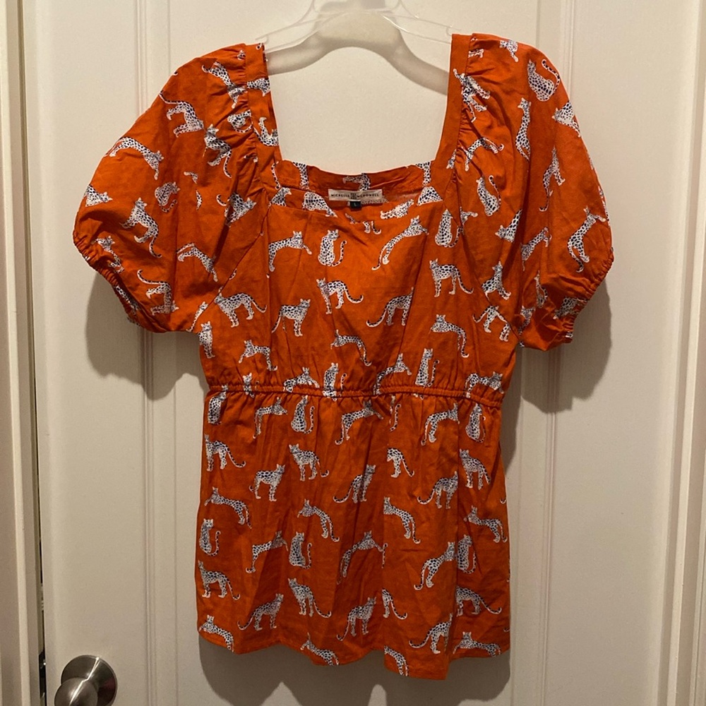 Michelle McDowell Orange Peplum Blouse with Cheetah's L
